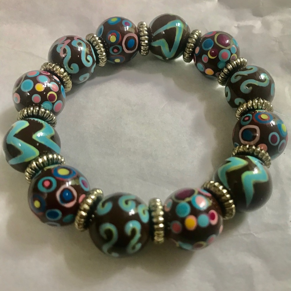 New with out tag Angela Moore hand painted brown aqua Bracelet $65